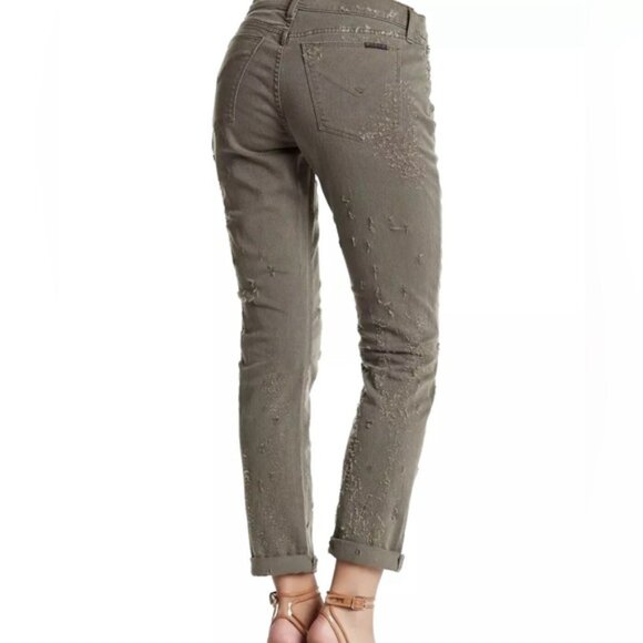 HUDSON CROP RILEY Relaxed Straight Distressed LOGD Green Jeans WC4100DLW Size 27 - Picture 2 of 16
